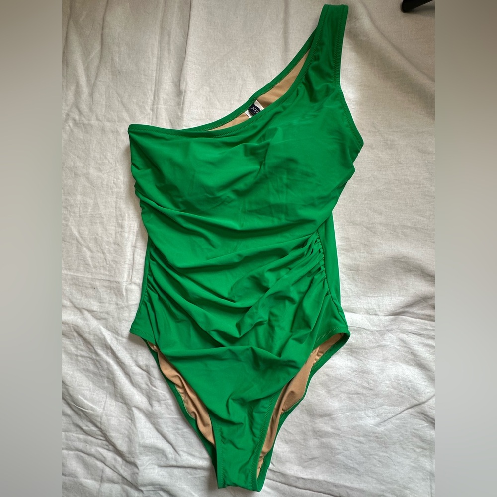 J. Crew Factory Green One-Shoulder Swim One Piece